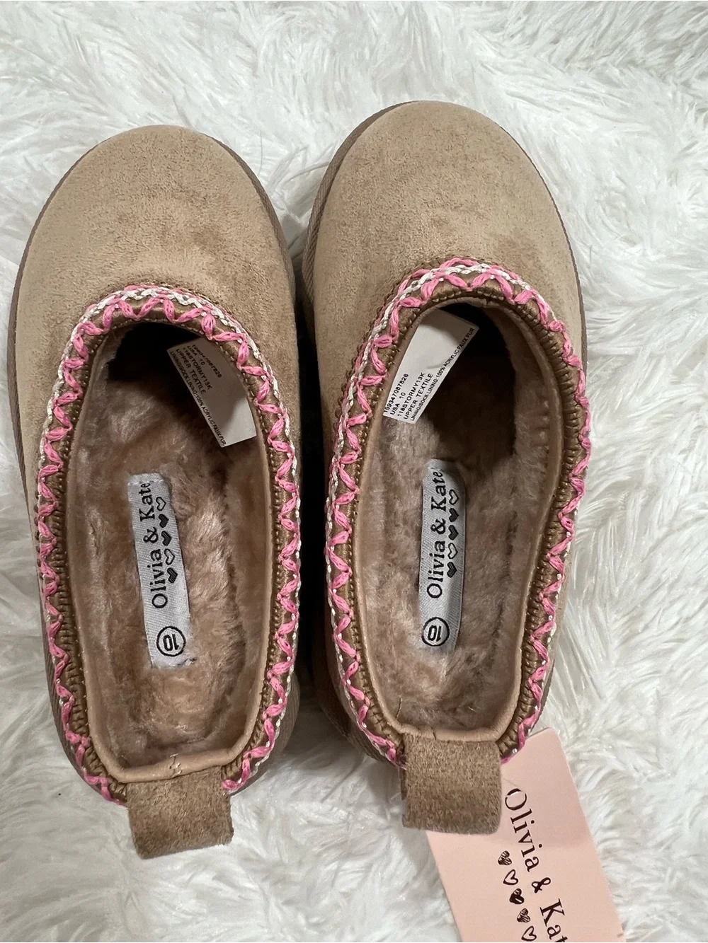 Women's Tan Faux-Suede Slip-On with Pink Trim